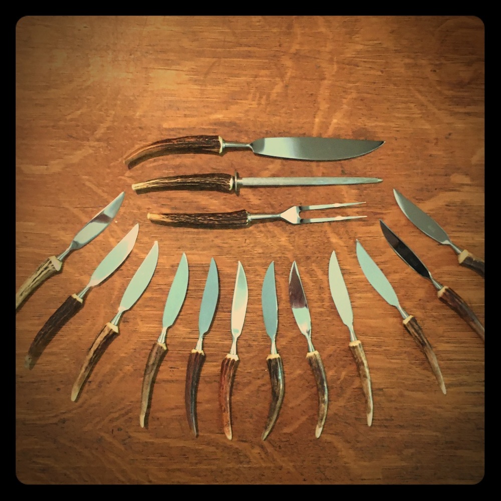 Antler Steak Knife/Carving Set, MidCentury Cowboy